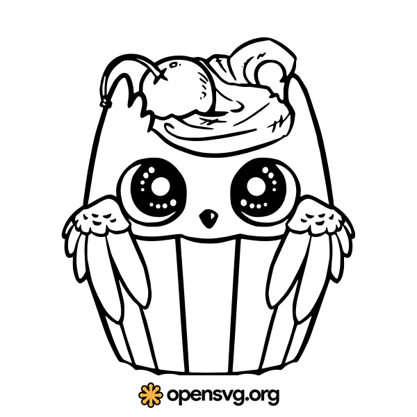 Cute Owl Animal In A Cupcake