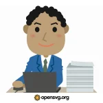 African Office Man With Laptop And Paper Stack Svg vector