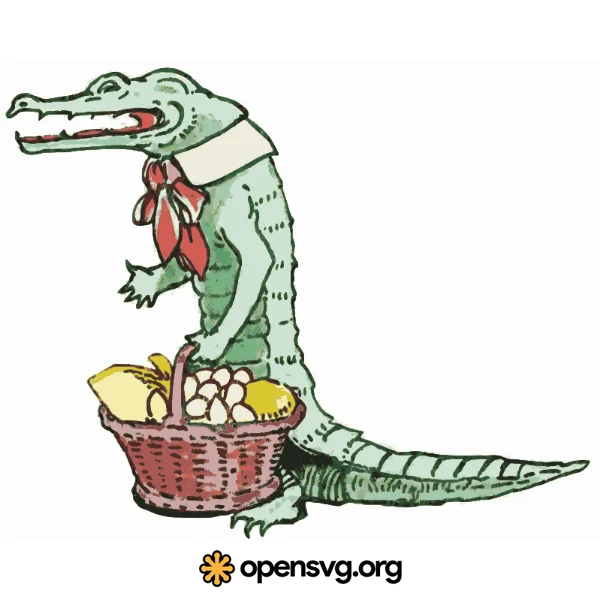 Alligator Character With Fruit Basket, Alligator Animal Character