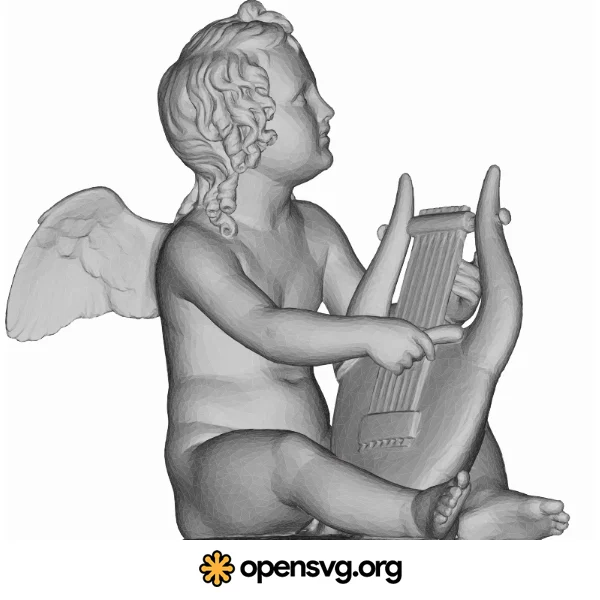 Cupid Angel With Harp Instrument, Angel Character