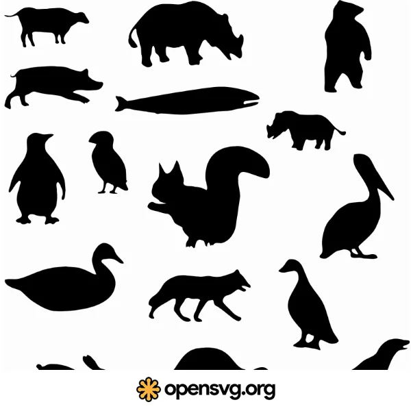 Animal Silhouettes, Squirrel, Rhino, Whale, Bear, Duck, Fox