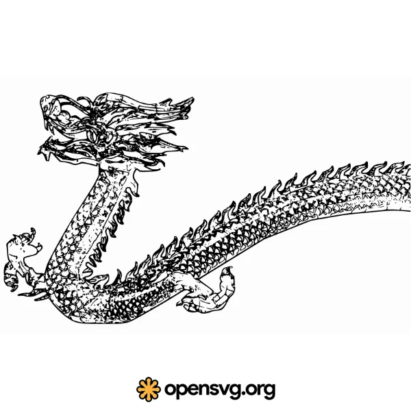 Vintage Asian Dragon, Outlined Illustration