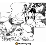 Comic Boys On A Fishing, Adventure Scene Svg vector