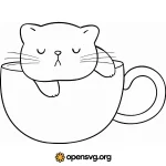 Cute Cat In A Cup, Outlined Cartoon Animal Svg vector