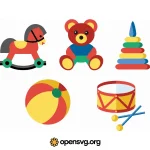 Colorful Kid Toys Icon, Bear, Ball, Drum, Horse Svg vector