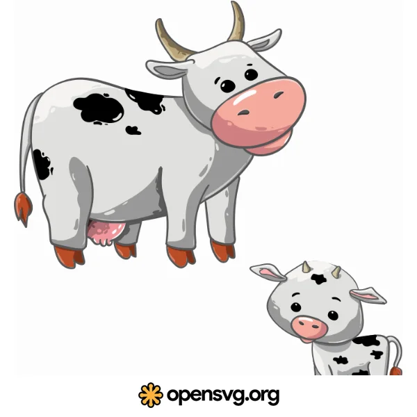 Cute Cow And Calf, Cow Animal, Cartoon Cow