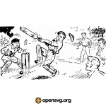 Cricket Sport Scene With Player Character Svg vector