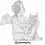 Cupid Angel With Lyre Instrument 3d Statue Svg vector