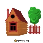 Chimney House With A Tree Svg vector