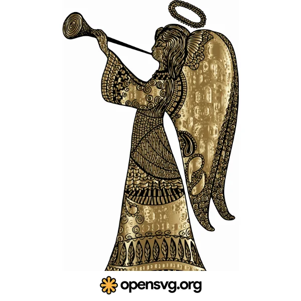 Golden Angel With Horn Instrument