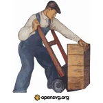 Worker Man With A Push Cart, Man Character Svg vector