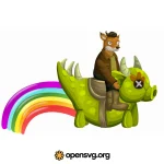Cartoon Dragon Rider On A Rainbow, Cartoon Animal Character Svg vector