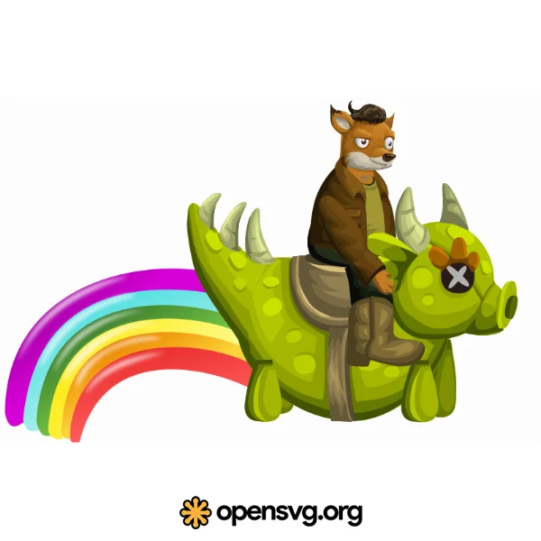 Cartoon Dragon Rider On A Rainbow, Cartoon Animal Character