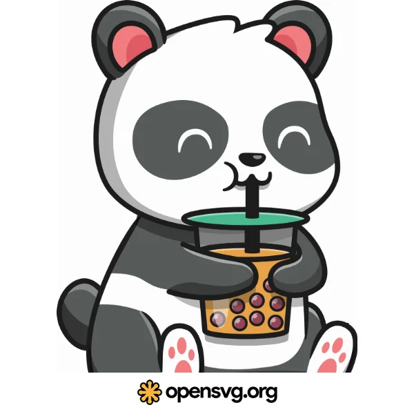 Panda Animal Drinking Tea, Cartoon Character