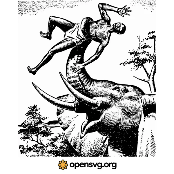 Elephant Lifting Man Illustration