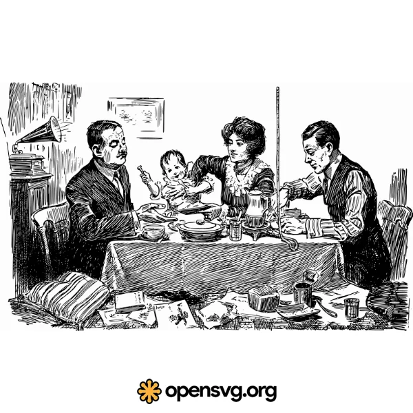Vintage Family Dinner Illustration