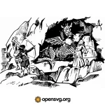 Fantasy Vintage Fighting With Dragon Scene Svg vector