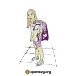 Small Girl On School With Bag Svg vector