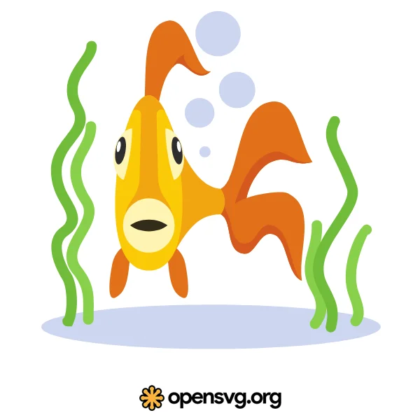 Golden Fish Under Water Cartoon Style