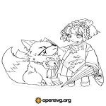 Anime Geisha Character And Wolf Svg vector