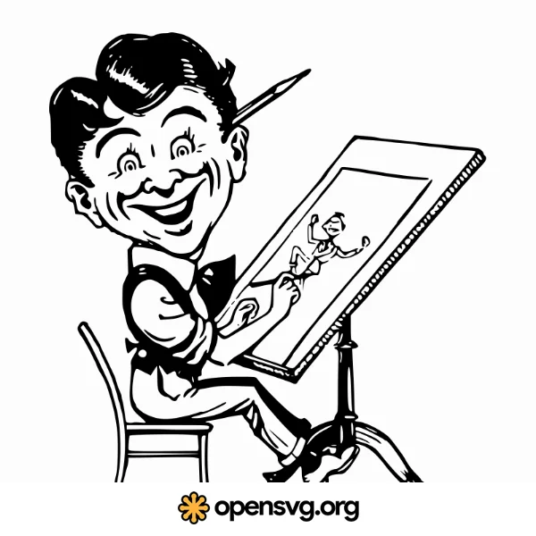 Happy Artist Drawing Cartoon Character