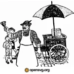 Vintage Man On A Food Cart With Kid Svg vector