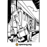 Traveler Man Getting Off Train With Briefcase Svg vector