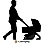 Man With Stroller Silhouette Character Svg vector