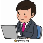 Japanese Man Using Laptop, Office Man Character Svg vector