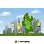Funny Monster Destroying The City, Cartoon Character Svg vector