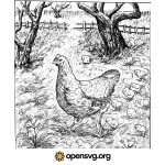 Animal Hen And Chicks, Monochrome Illustration Svg vector