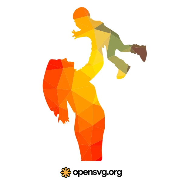Mother With Her Son Colorful Triangle Silhouette