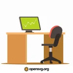 Office Computer With Table Chair, Gadget Equipment Svg vector