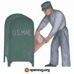 Mail Box And Mail Carrier Character Svg vector