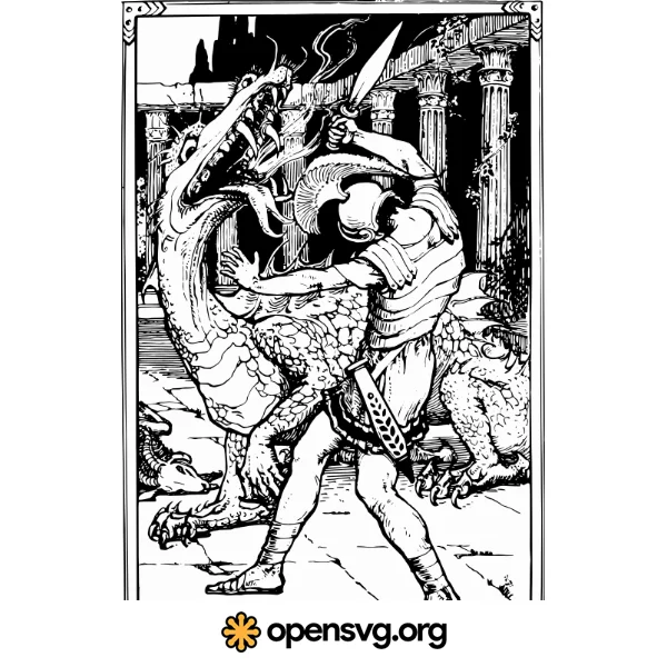Vintage Fight A Dragon Illustration