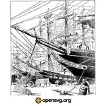 Vintage Ship Dock, Comic Illustration, Sailing Ship Svg vector