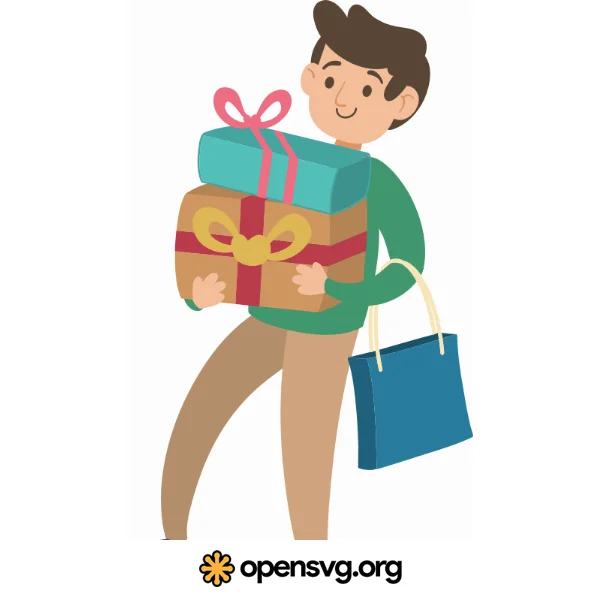 Shopping Man With Gift Box Cartoon Character