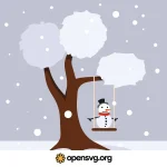 Snowman At Swing Winter Scene Svg vector
