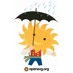 Sun Character With An Umbrella Svg vector