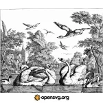 Swans In A Pond Illustration Svg vector