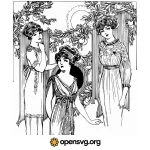 Ladies And Orange Tree, Vintage Illustration Svg vector