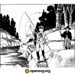 Boy Fishing On River Illustration Svg vector