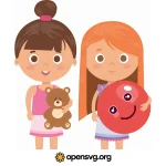 Two Little Girls With Stuffed Toy Svg vector