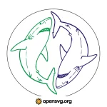 Two Sharks Animal, Outlined Logo Shape Svg vector