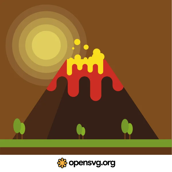 Volcano With Lava Cartoon Style