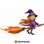 Cute Witch Flying With Broom Svg vector