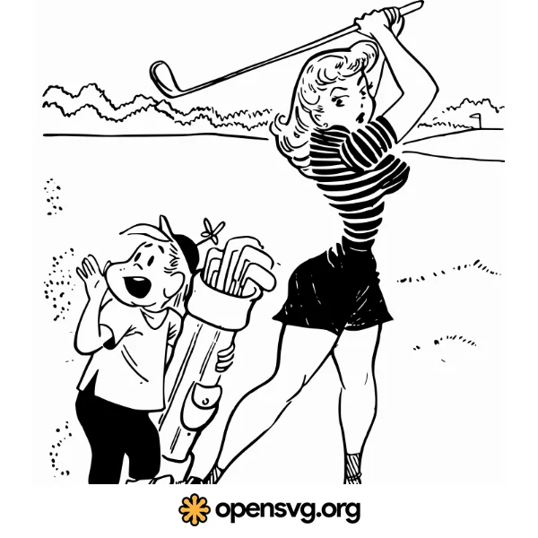 Lady Is Playing Golf With Boy Caddie, Comic Character