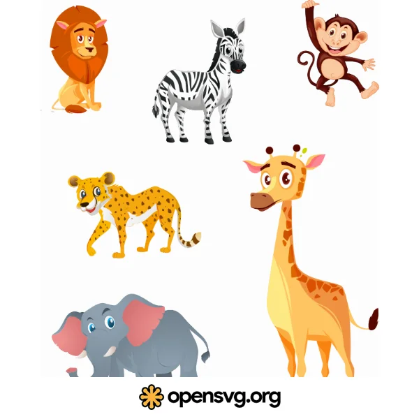 Zoo Animal Set, Lion, Zebra, Giraffe, Elephant, Leopard, Monkey